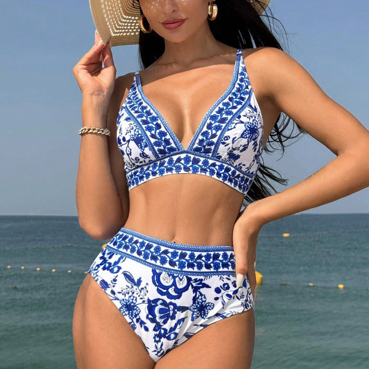Split Bikini High Waist Print Swimsuit