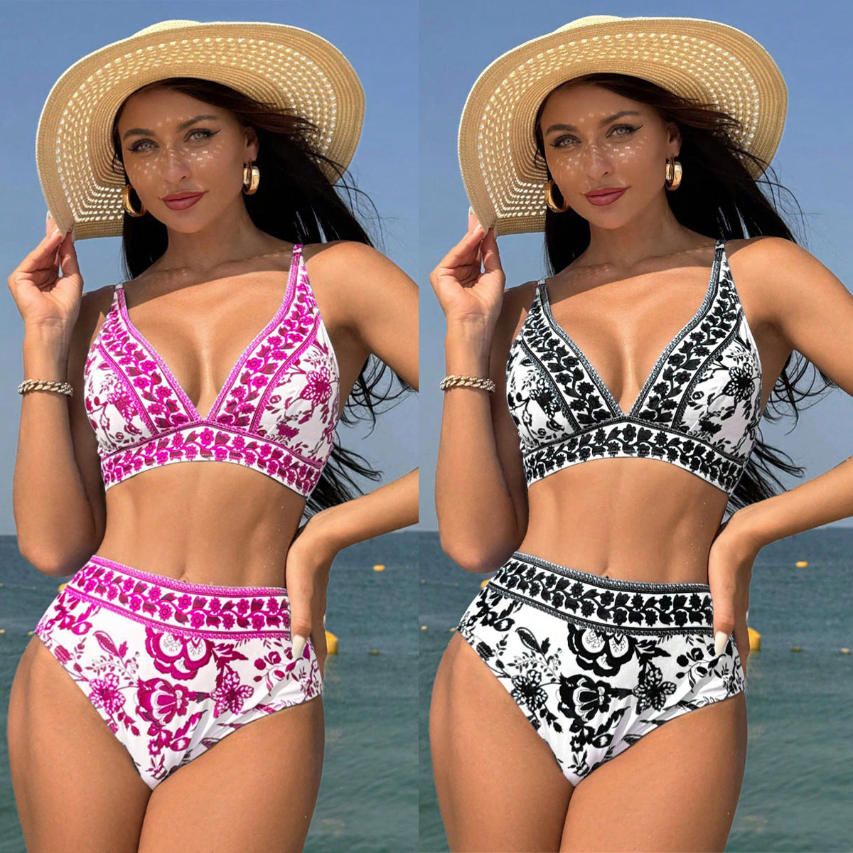 Split Bikini High Waist Print Swimsuit