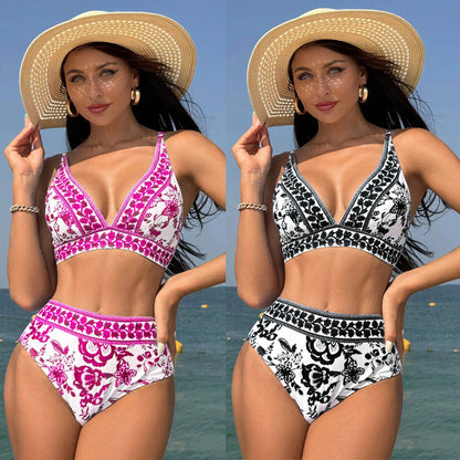 Split Bikini High Waist Print Swimsuit
