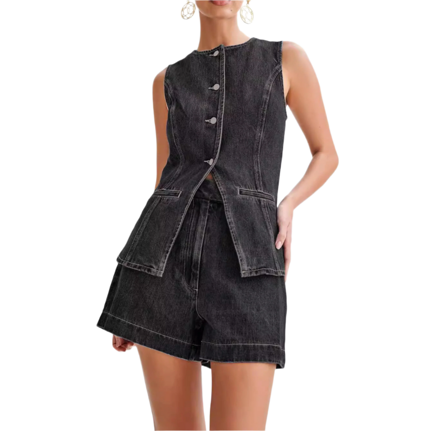 Denim Fashion Casual Sleeveless Women's Suit