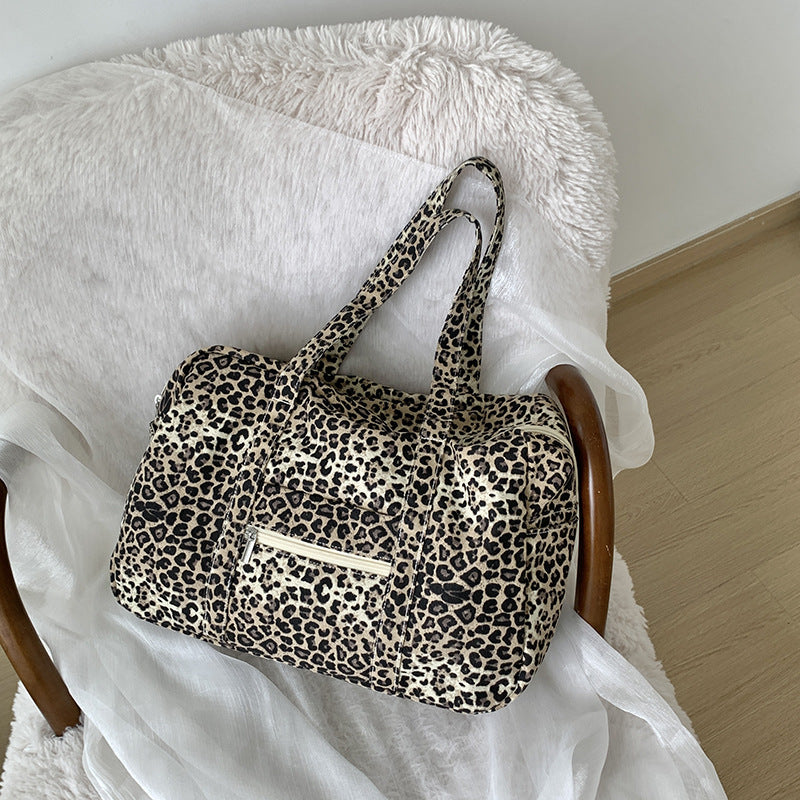 Niche Leopard-Print Canvas Womens Shoulder Bag