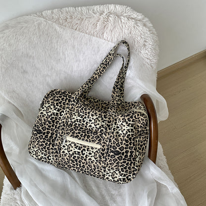 Niche Leopard-Print Canvas Womens Shoulder Bag