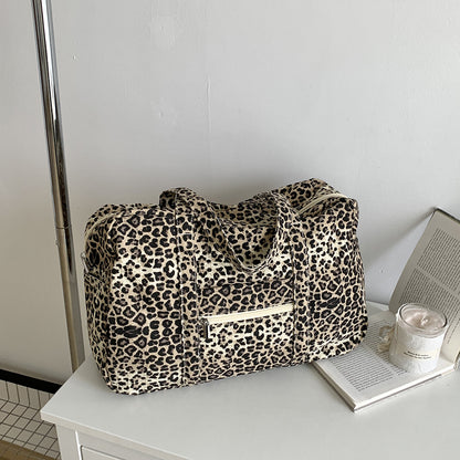 Niche Leopard-Print Canvas Womens Shoulder Bag