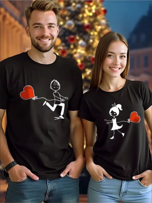 Love Valentine'S Day T-Shirt,   Couple T-Shirt, Couple Christmas, Fashion Casual T-Shirt, Short-Sleeved T-Shirt