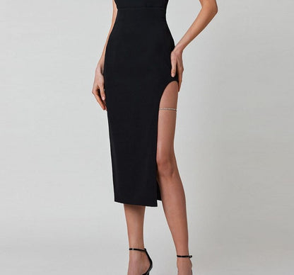 Women's Dress Spring New Sexy Oblique Shoulder Split Chest-flattering Dress