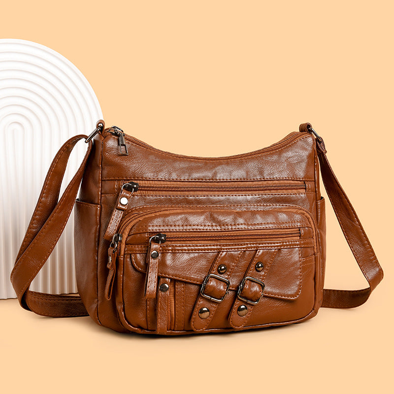 Soft Leather Multi-compartment Multi-pocket Shoulder Messenger Bag