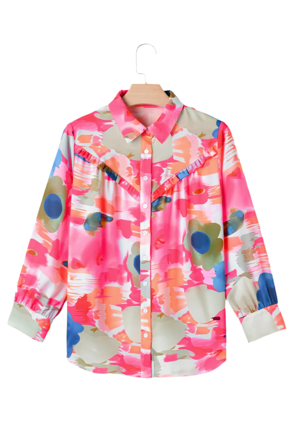 Abstract Print Collared Neck Long Sleeve Shirt