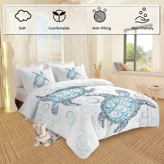 Three Piece Self-produced Bedding Set ,duvet Cover, Pillowcase Back White, Ten Grid Turtle, American Small Size