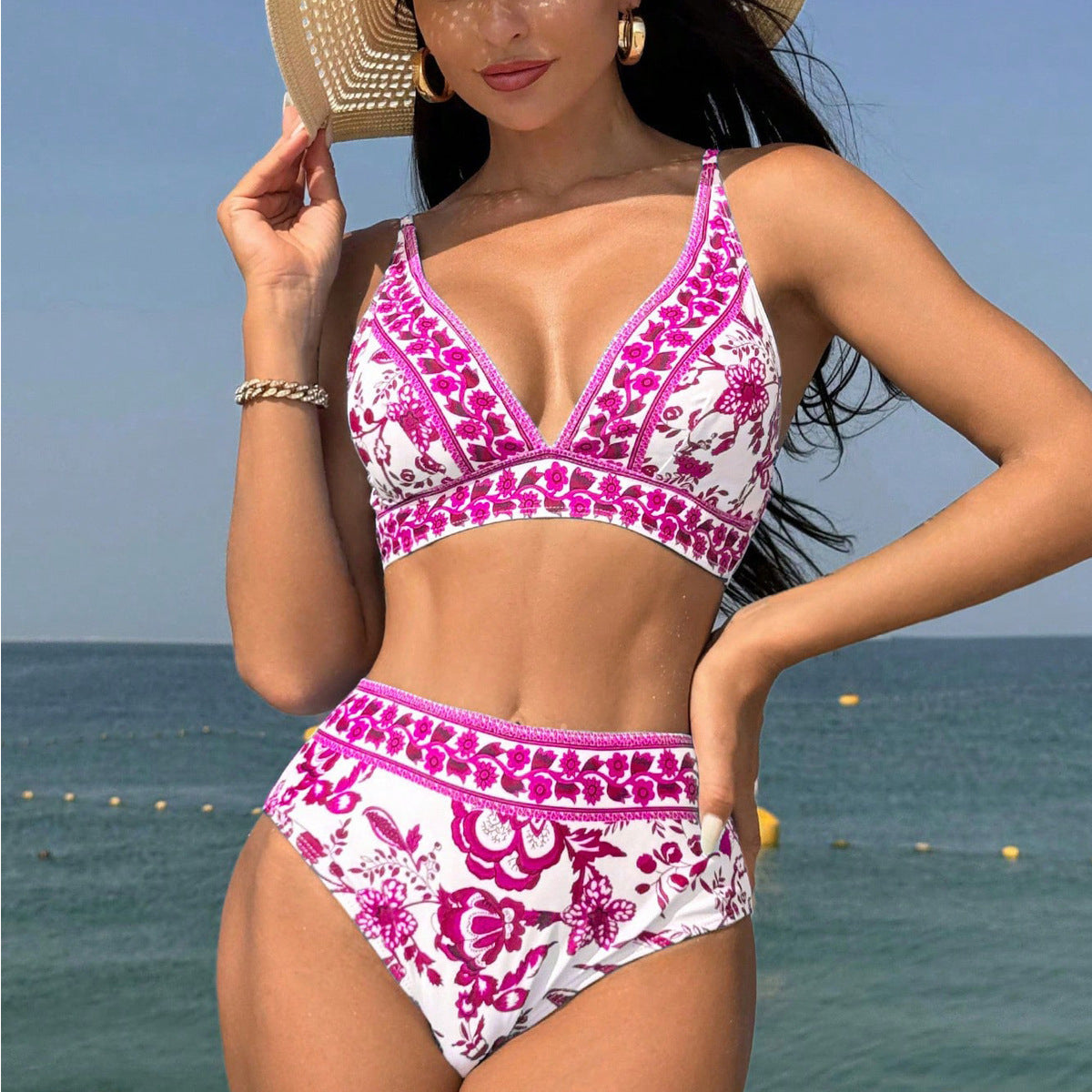Split Bikini High Waist Print Swimsuit