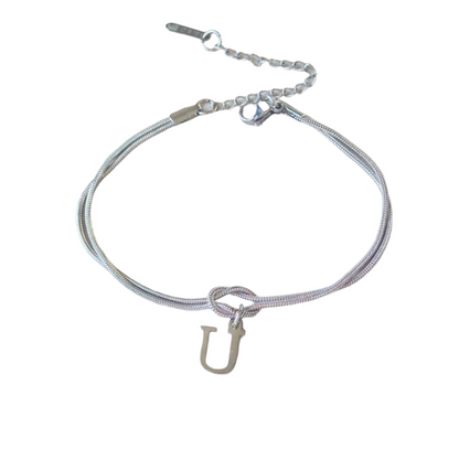 New Letter A-Z Love Knot Bracelets For Women Couple Gold Color Dainty Snake Chain Charm Bracelet Stainless Steel Jewelry Gift Valentine's Day Gifts