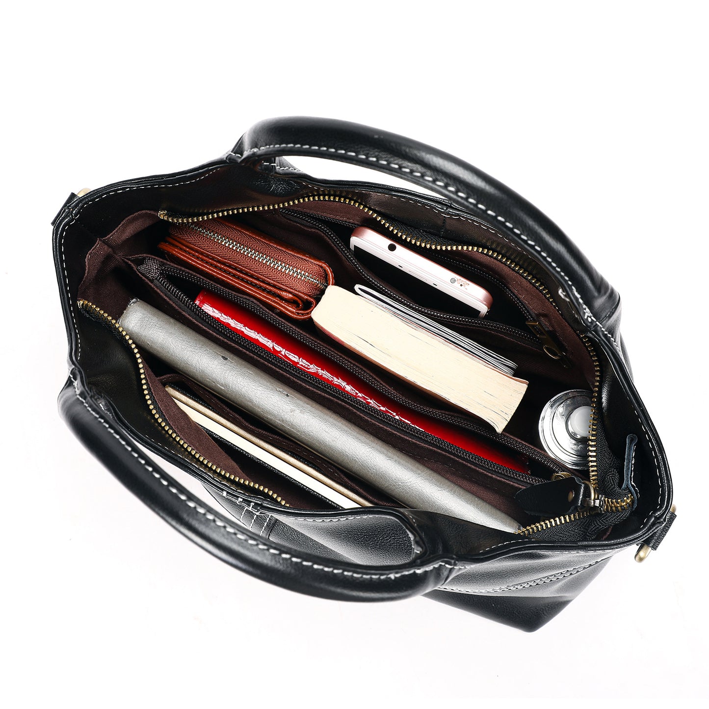 First Layer Cowhide Handbag Women's Real Leather Stitching Large-capacity Crossbody Bag