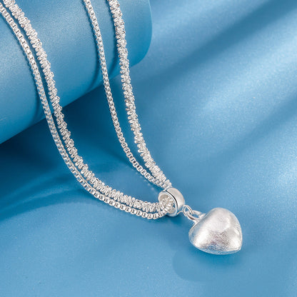 Double Layer Brushed Heart Pendant Necklace For Women High-end Feel Light Luxury Necklace Collarbone Chain  Fashion Jewelry