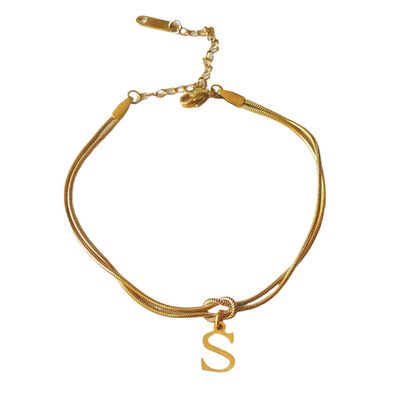 New Letter A-Z Love Knot Bracelets For Women Couple Gold Color Dainty Snake Chain Charm Bracelet Stainless Steel Jewelry Gift Valentine's Day Gifts