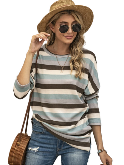 Full Size Striped Round Neck Long Sleeve T-Shirt Plus Size