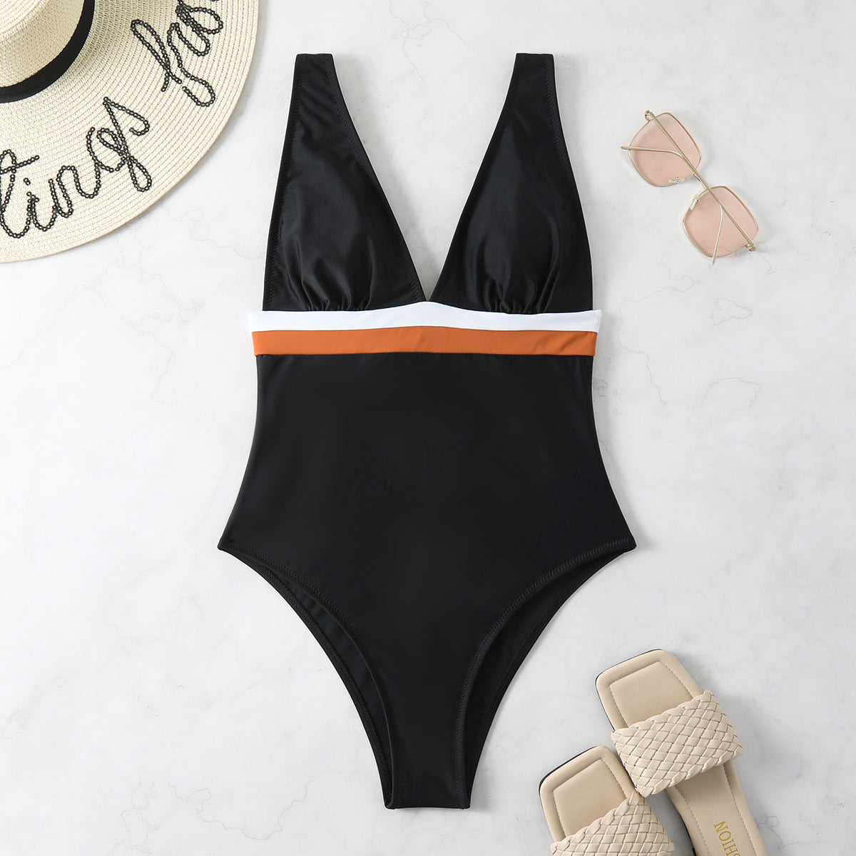 Stitched Backless Swimsuit Adjustable Size