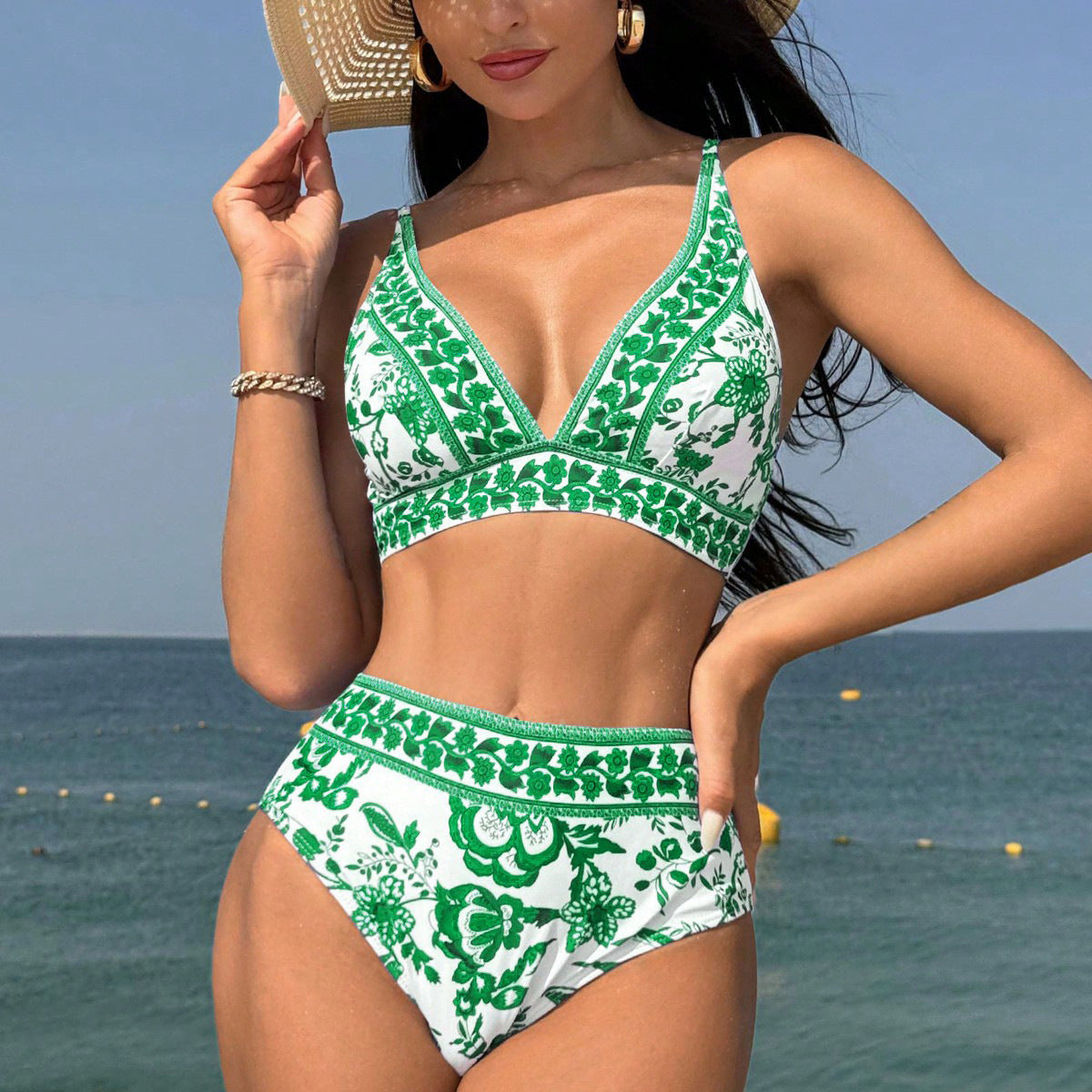 Split Bikini High Waist Print Swimsuit