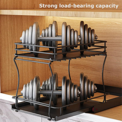 2 Pack, Medium Metal Pull Out Cabinet Organizer, Kitchen Bathroom Organizer And Storage Rack With Sliding Drawers, Storage Rack, Storage And Organization For Home, Laundry Room, RV, Pantry, Spices