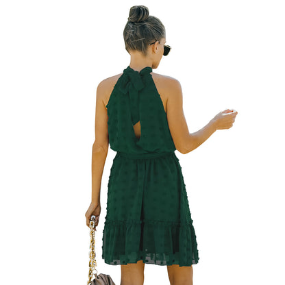 Jacquard Cutout Skirt Halterneck Chiffon Dress