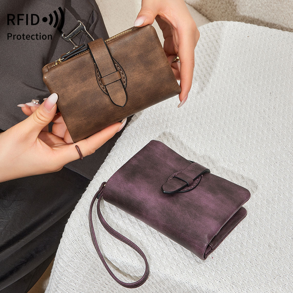 RFID Women's Wallet Soft Leather Solid Color 70 Off Short Style