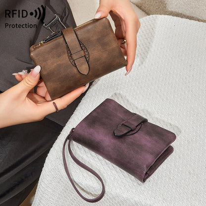 RFID Women's Wallet Soft Leather Solid Color 70 Off Short Style