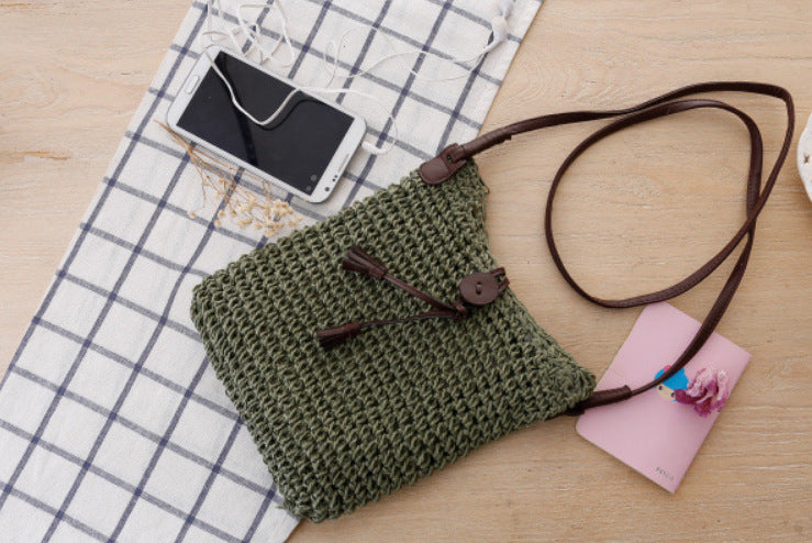 Simple And Elegant Crochet Crossbody Straw Bag