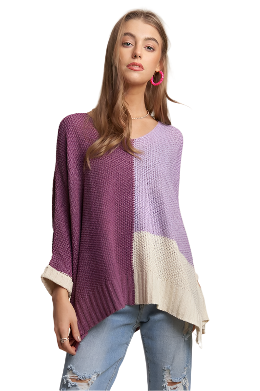 ADORA Side Slit Color Block Long Sleeve Sweater