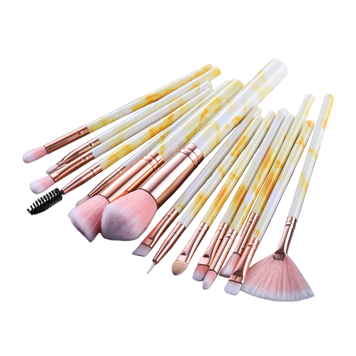 15 Marbled Design Makeup Brushes Set