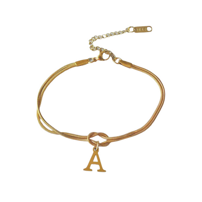 New Letter A-Z Love Knot Bracelets For Women Couple Gold Color Dainty Snake Chain Charm Bracelet Stainless Steel Jewelry Gift Valentine's Day Gifts