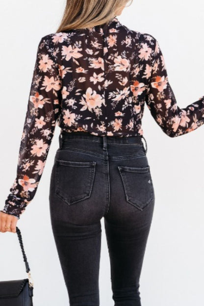 Floral Mock Neck Long Sleeve Blouse