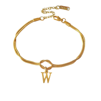 New Letter A-Z Love Knot Bracelets For Women Couple Gold Color Dainty Snake Chain Charm Bracelet Stainless Steel Jewelry Gift Valentine's Day Gifts