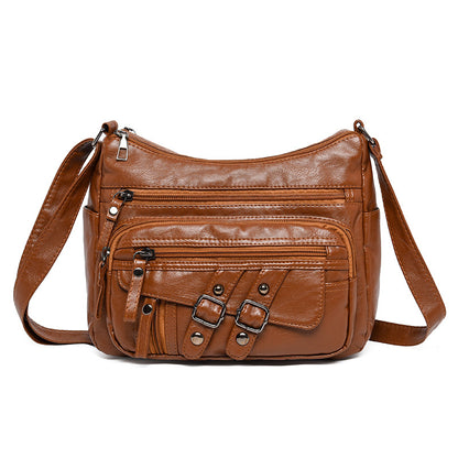 Soft Leather Multi-compartment Multi-pocket Shoulder Messenger Bag
