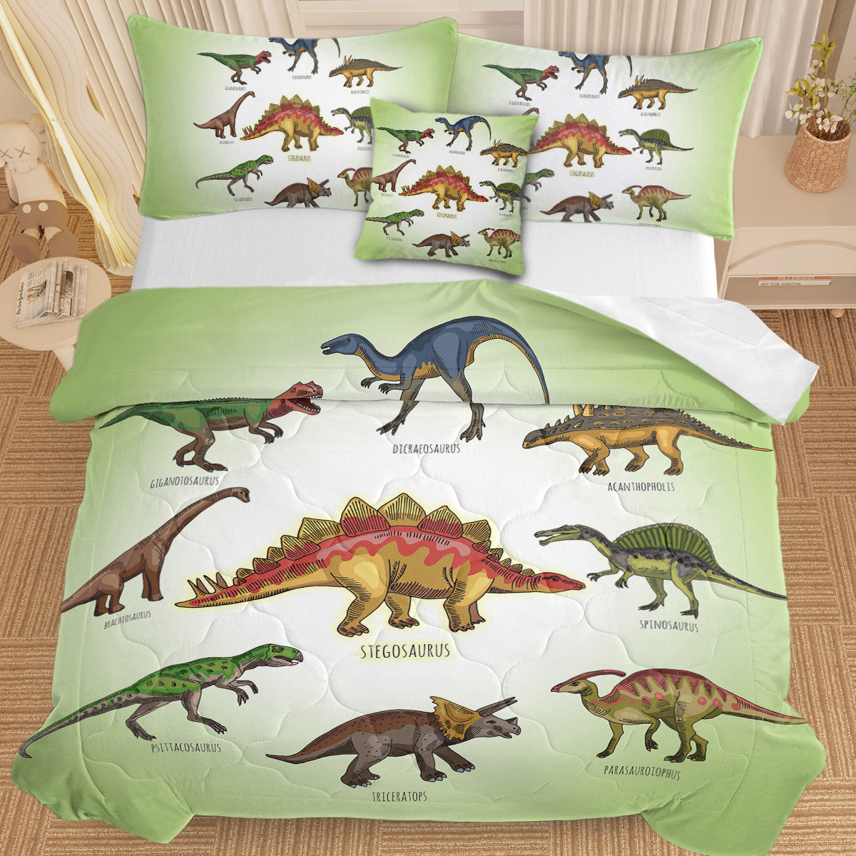 Self-produced Digital Blanket Three Piece Set ,with Cushion Cover,dinosaur Family American Small Size