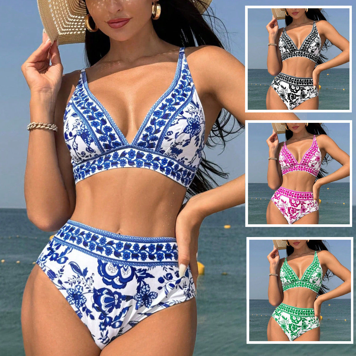 Split Bikini High Waist Print Swimsuit