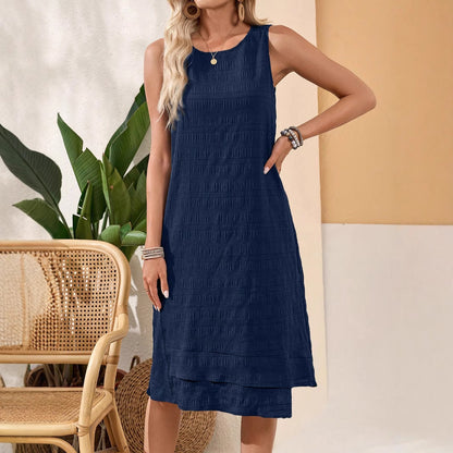 Fashionable All-match Sleeveless Round Neck Dress Women