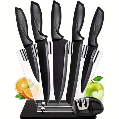 7-Piece High Carbon Stainless Steel Kitchen Knife Set With Handles And Sharpener