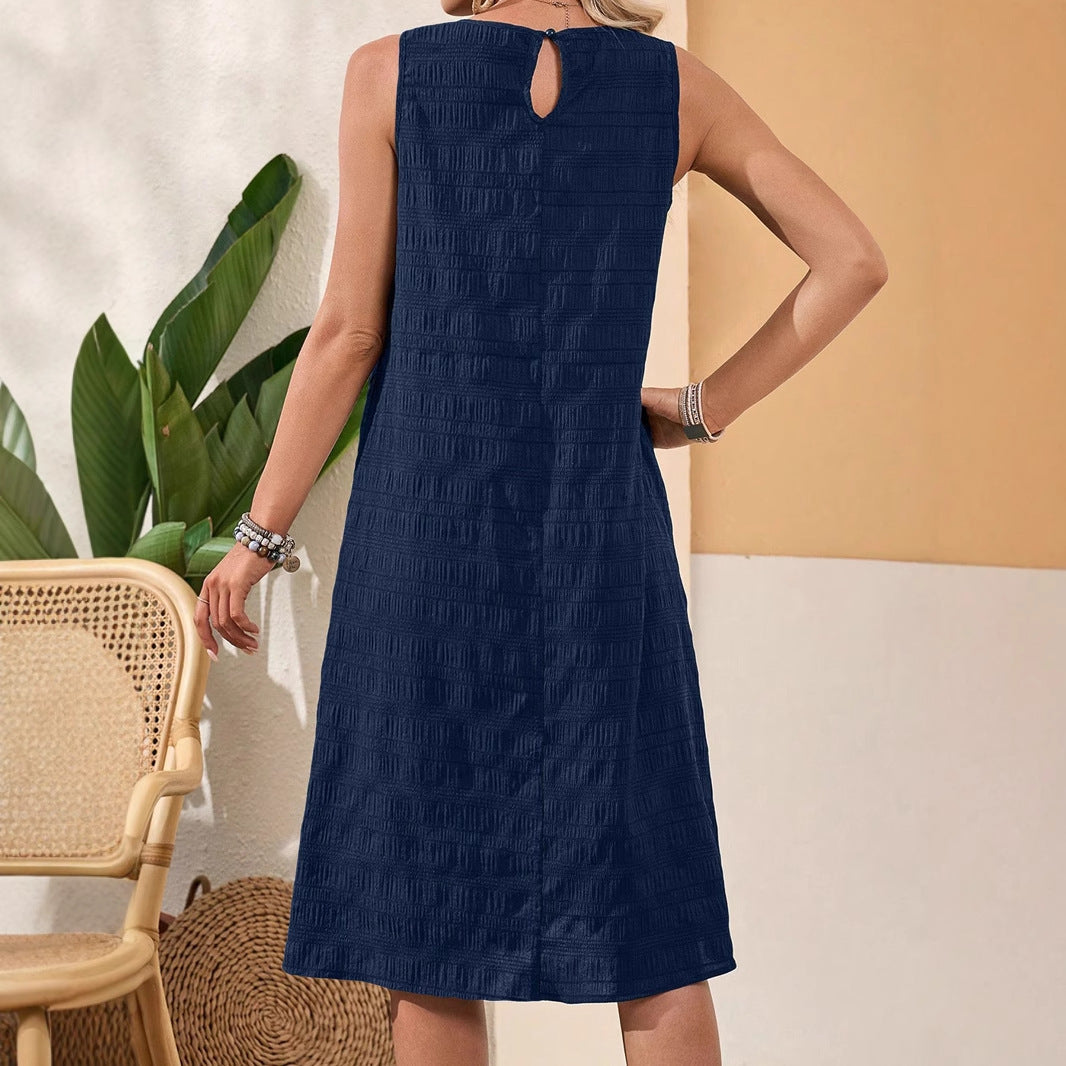 Fashionable All-match Sleeveless Round Neck Dress Women