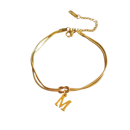 New Letter A-Z Love Knot Bracelets For Women Couple Gold Color Dainty Snake Chain Charm Bracelet Stainless Steel Jewelry Gift Valentine's Day Gifts