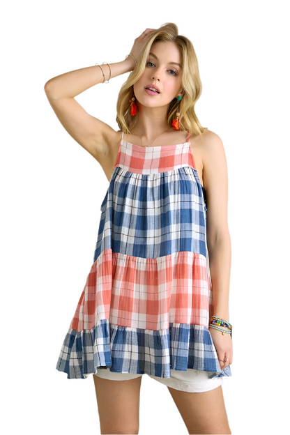 ADORA Plaid Tiered Babydoll Cami