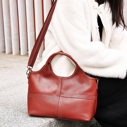 First Layer Cowhide Handbag Women's Real Leather Stitching Large-capacity Crossbody Bag