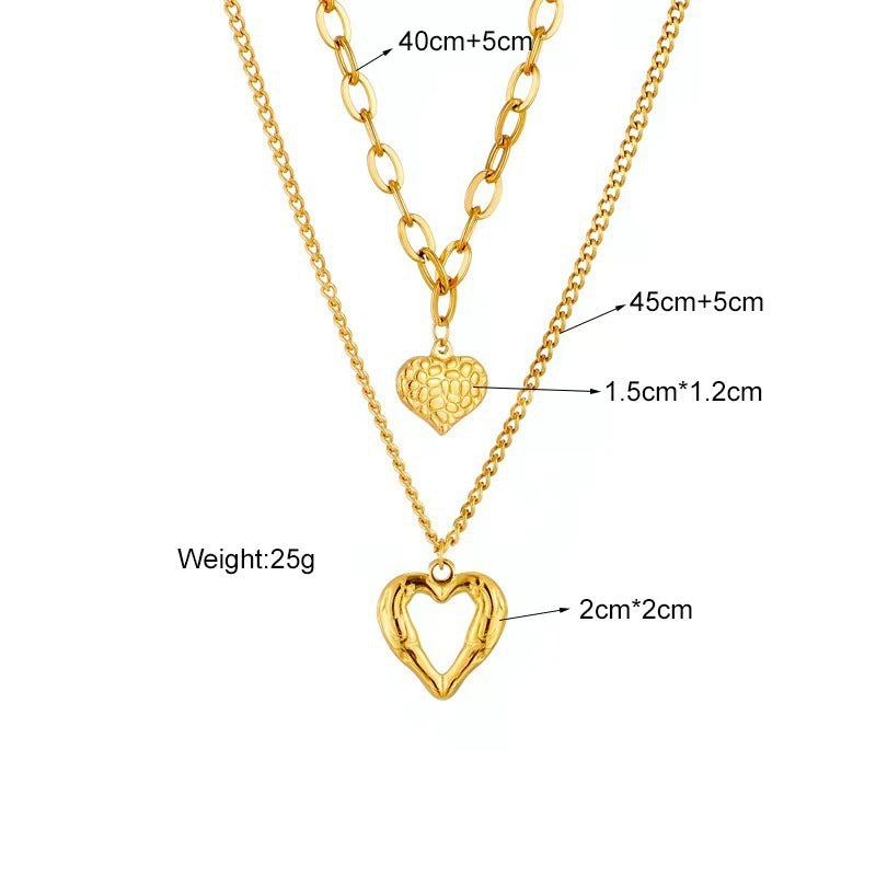 Titanium Steel Angel Wings Love Necklace Irregular Folds 2 Heart Love Necklace For Women Charm Party Accessories High-quality Fashion Jewelry Pendant Gifts