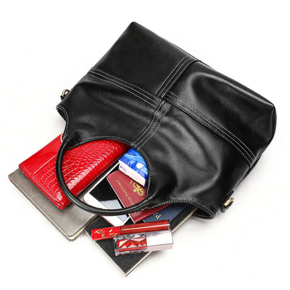 First Layer Cowhide Handbag Women's Real Leather Stitching Large-capacity Crossbody Bag