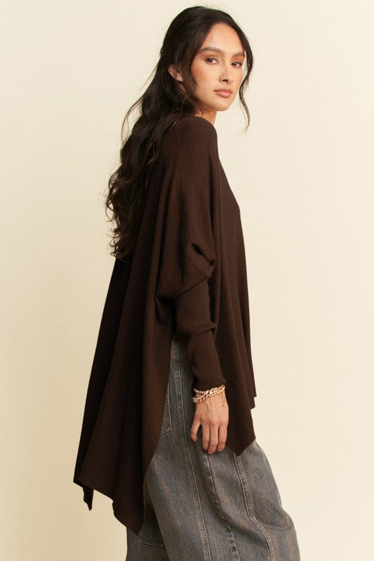 Davi & Dani High-Low Side Slit Batwing Sleeve Top