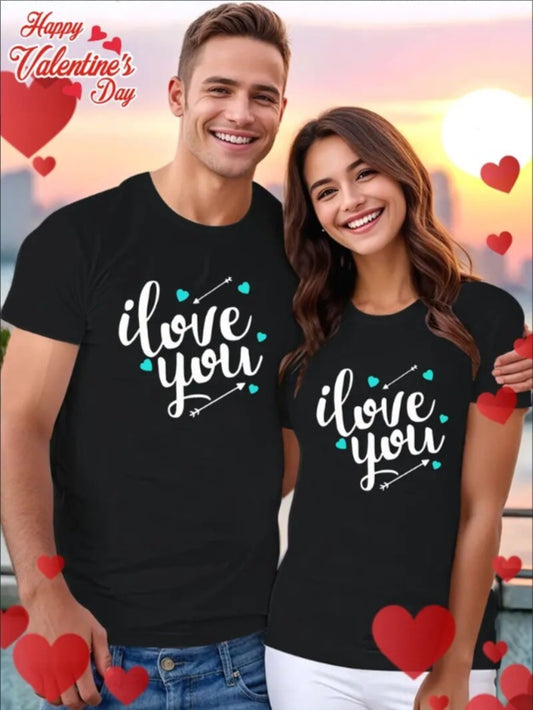 Love Valentine'S Day T-Shirt,   Couple T-Shirt, Couple Christmas, Fashion Casual T-Shirt, Short-Sleeved T-Shirt