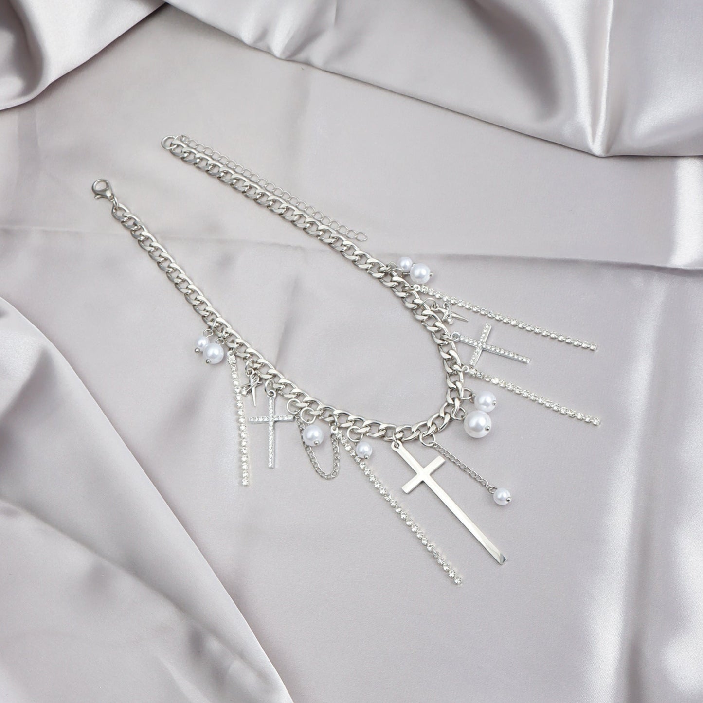 Cross Tassel Pearl Collarbone Chain Jewelry Cool Spicy Girl Necklace Fashion Jewelry