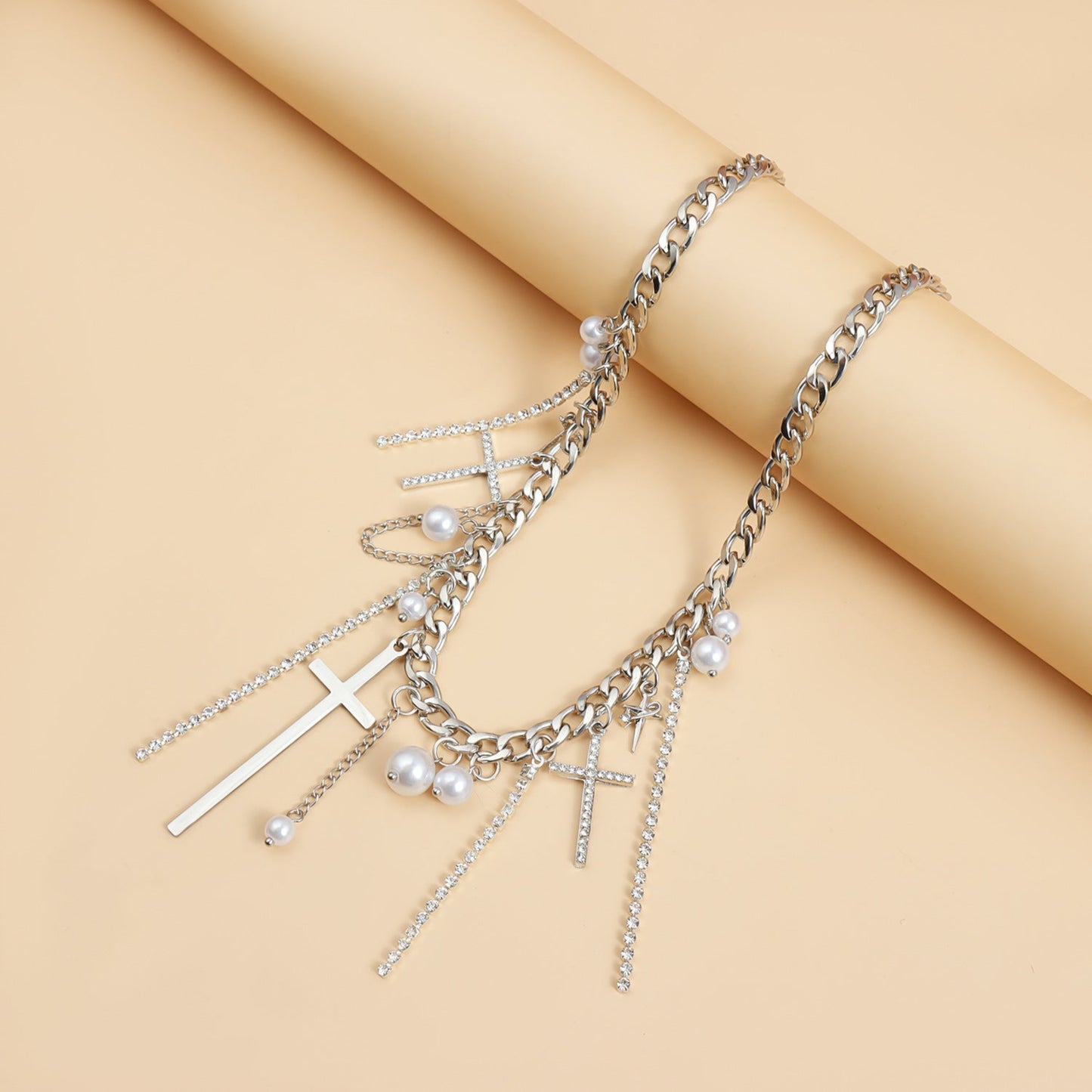 Cross Tassel Pearl Collarbone Chain Jewelry Cool Spicy Girl Necklace Fashion Jewelry
