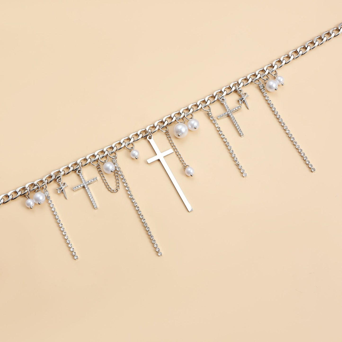 Cross Tassel Pearl Collarbone Chain Jewelry Cool Spicy Girl Necklace Fashion Jewelry