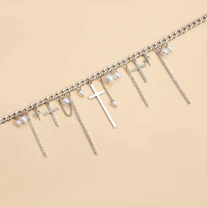 Cross Tassel Pearl Collarbone Chain Jewelry Cool Spicy Girl Necklace Fashion Jewelry
