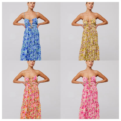 New Printed Sling Stitching Multi-color Dress