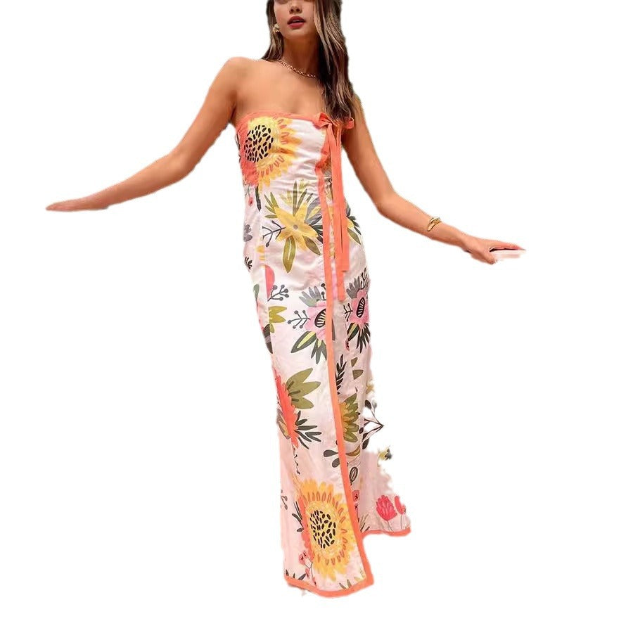 Women's Split Chest-wrapped Print Dress