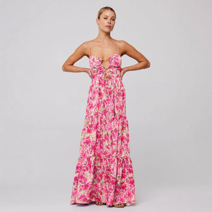 New Printed Sling Stitching Multi-color Dress